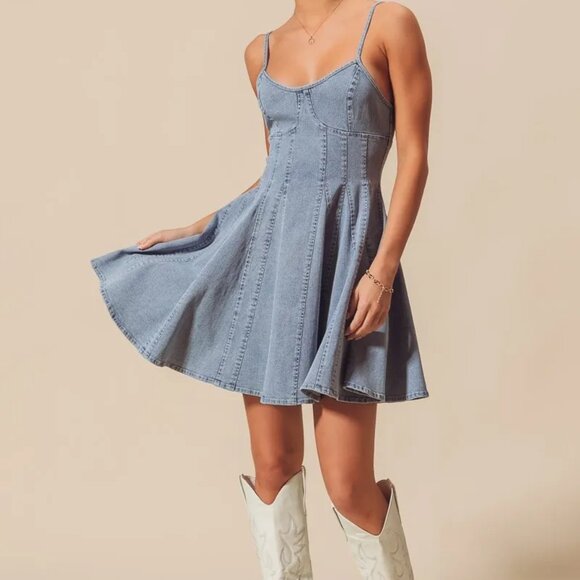 ✨NWT‎ SO ME A Line Fit and Flare Denim Mini Dress - Picture 13 of 16